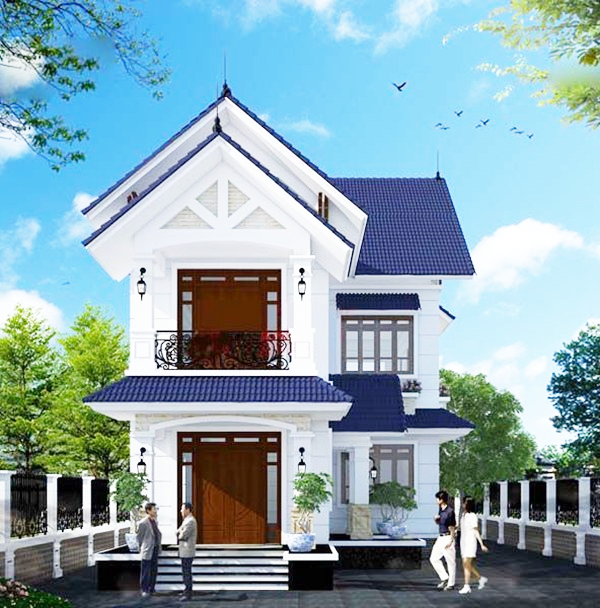 Phối cảnh 3D mẫu nhà chữ L 2 tầng mái Thái