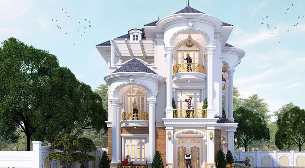 Phối cảnh 3D mẫu biệt thự 3 tầng phong cách tân cổ điển