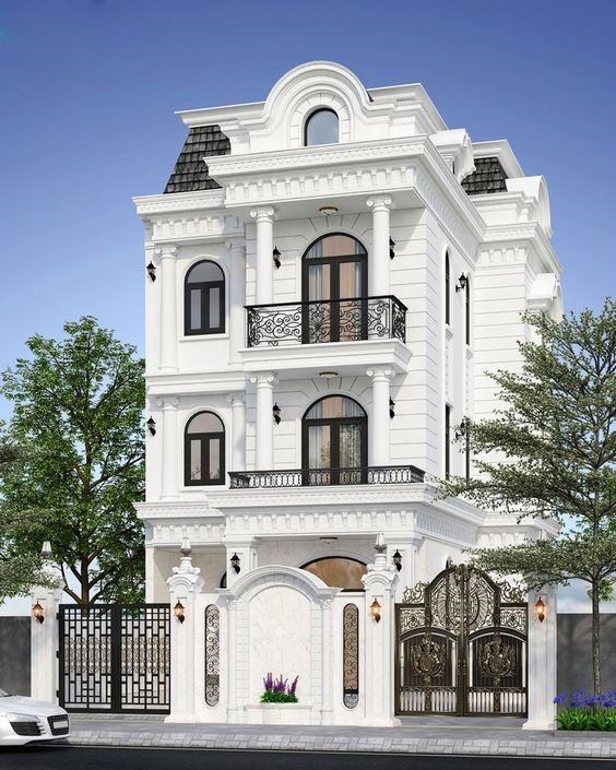 Phối cảnh 3D mẫu nhà phố đẹp kiểu biệt thự cổ điển. Phối cảnh 3D mẫu nhà phố đẹp kiểu biệt thự cổ điển.