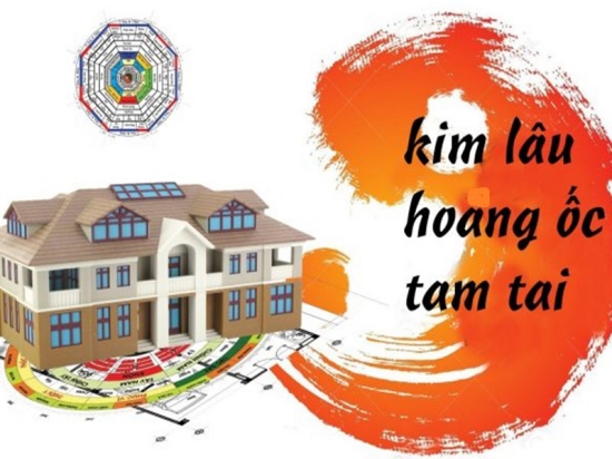 hình ảnh mô hình ngôi nhà và dòng chữ đen trên nền vàng tượng trưng cho việc xem tuổi làm nhà năm 2021