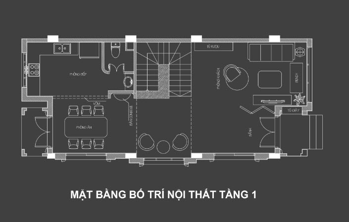 mặt bằng tầng 1 biệt thự song lập