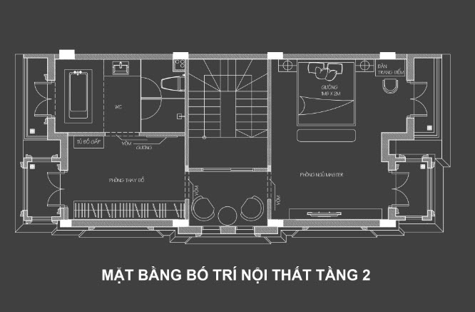 mặt bằng tầng 2 biệt thự song lập