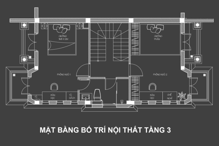 mặt bằng tầng 3 biệt thự song lập