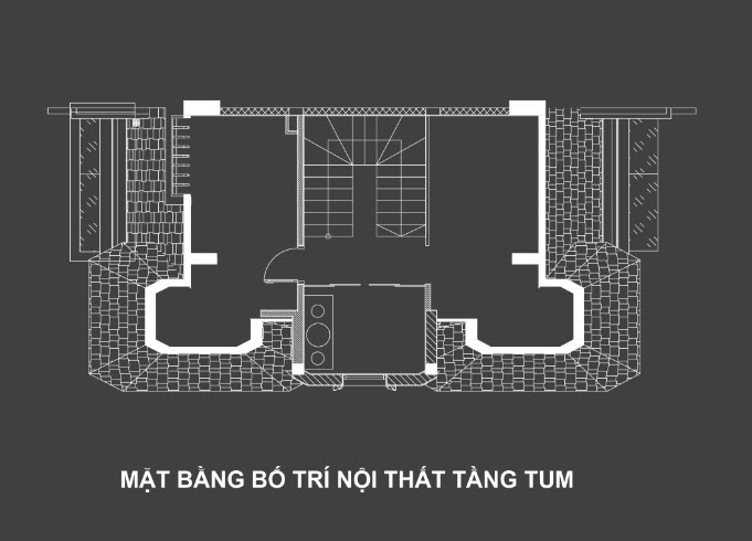 mặt bằng tầng tum biệt thự song lập phong cách Indochine