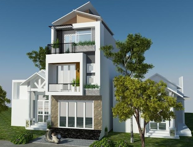 nhà phố 3 tầng mái lệch