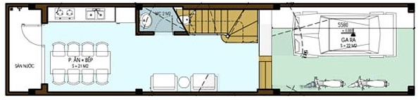 Mặt bằng bố tr&iacute; nội thất tầng 1 nh&agrave; ống