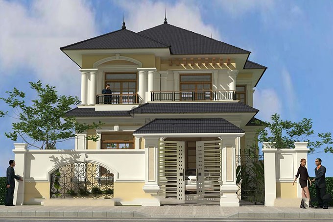 Phối cảnh 3D mẫu biệt thự 2 tầng mái Thái hiện đại