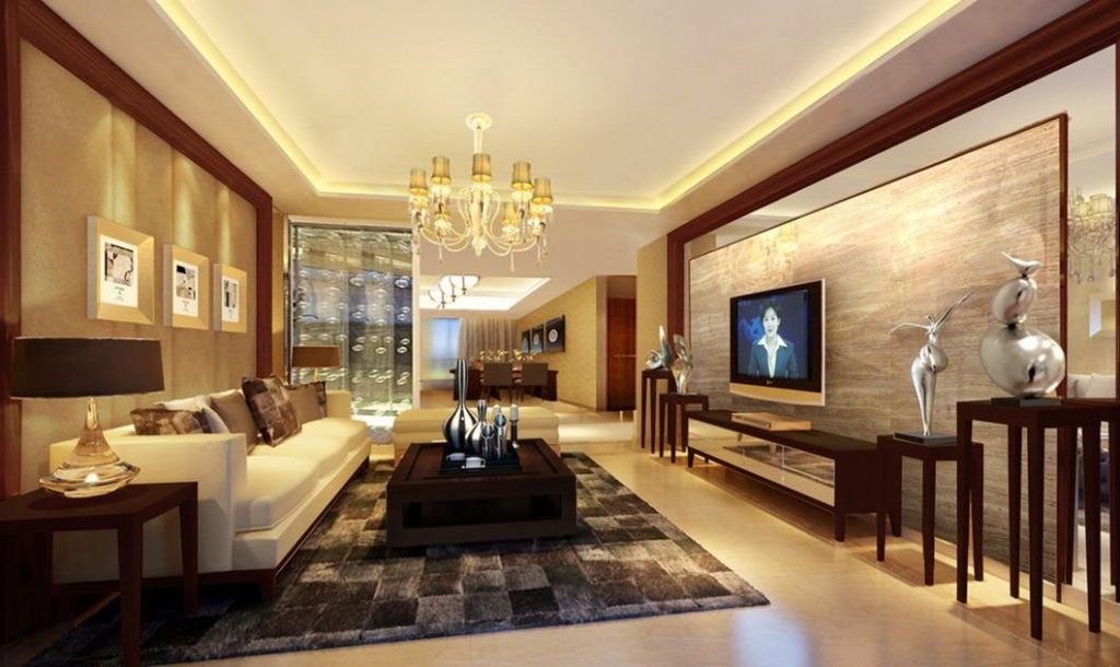 Không gian phòng khách biệt thự 2 tầng được thiết kế theo phong cách hiện đại, sang trọng với tông màu be, nâu kết hợp hài hòa.