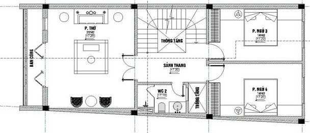 Mặt bằng bố trí nội thất tầng 3 nhà ống