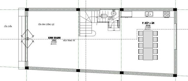 Mặt bằng bố trí nội thất tầng 1 nhà ống