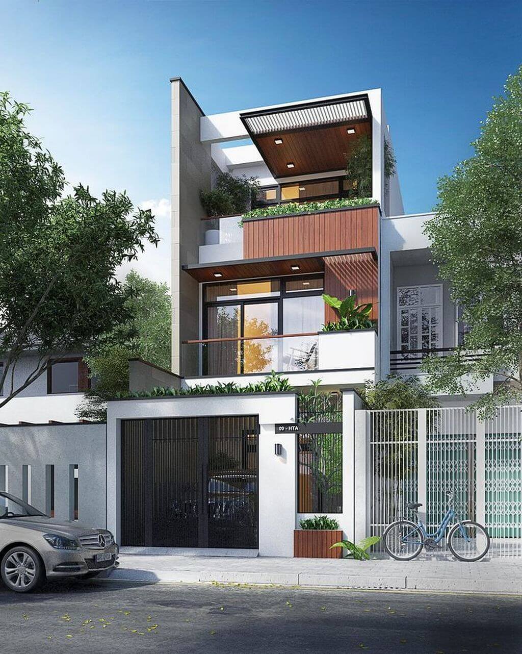 Phối cảnh 3D mẫu nhà ống 2 tầng 1 tum đẹp