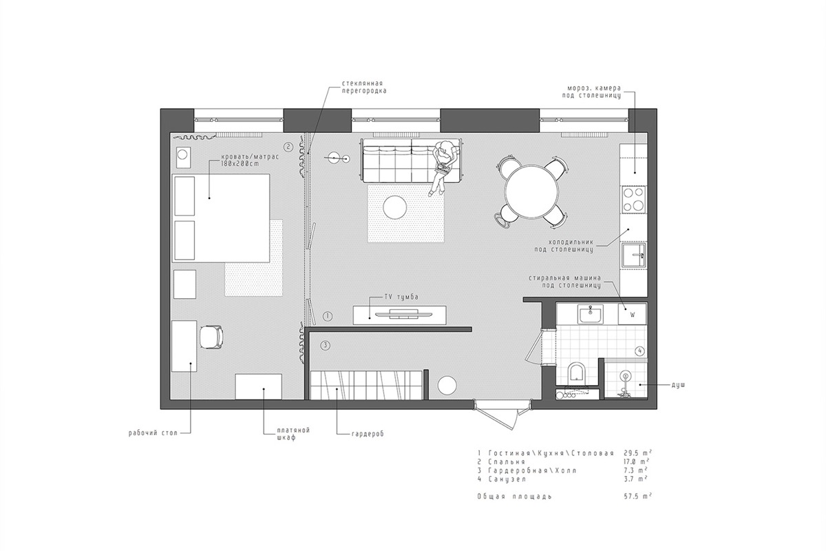 Mặt bằng bố tr&iacute; nội thất căn hộ 58m2