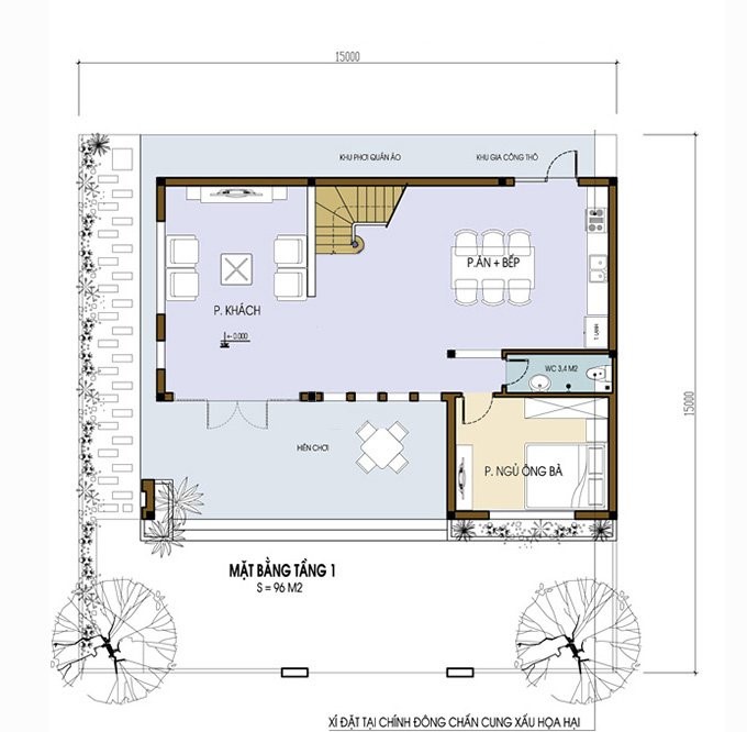 Mặt bằng bố trí nội thất tầng 1 biệt thự