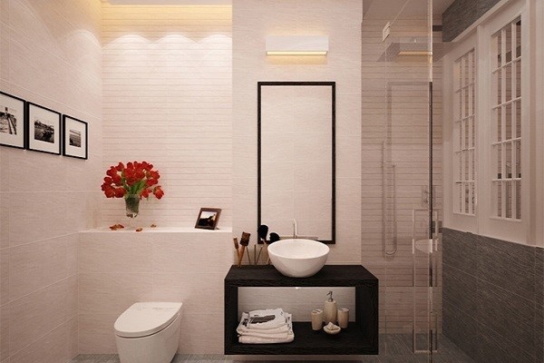 Ph&ograve;ng vệ sinh trong nh&agrave; vườn 1 tầng c&oacute; thiết kế tối giản, đầy đủ tiện nghi hiện đại.