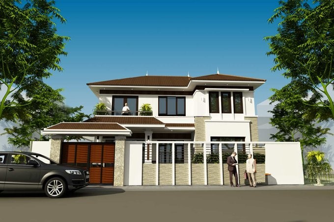 Phối cảnh 3D mẫu biệt thự 2 tầng mái Thái hiện đại