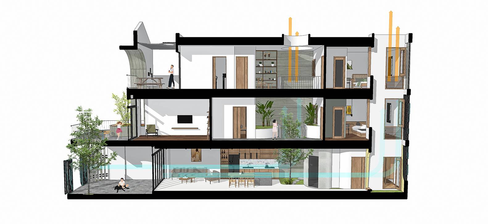 Phối cảnh th&ocirc;ng gi&oacute;, lấy s&aacute;ng cho nh&agrave; 3 tầng