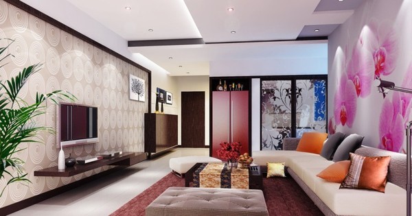 Ph&ograve;ng kh&aacute;ch nh&agrave; ống 3 tầng phong c&aacute;ch hiện đại được b&agrave;i tr&iacute; tho&aacute;ng gọn với những điểm nhấn m&agrave;u sắc tinh tế, nổi bật tr&ecirc;n ph&ocirc;ng nền m&agrave;u trung t&iacute;nh chủ đạo.