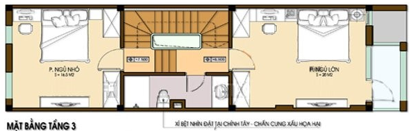 Mặt bằng bố tr&iacute; nội thất tầng 3 nh&agrave; ống