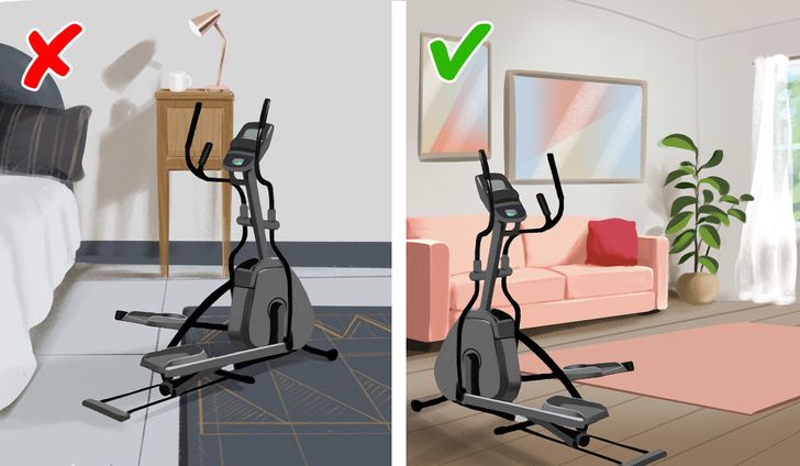 hình ảnh máy chạy bộ đặt cạnh giường ngủ