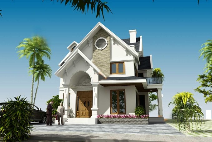Phối cảnh 3D mẫu biệt thự 2 tầng m&aacute;i Th&aacute;i