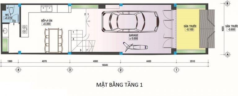 Mặt bằng bố trí nội thất tầng 1 nhà ống
