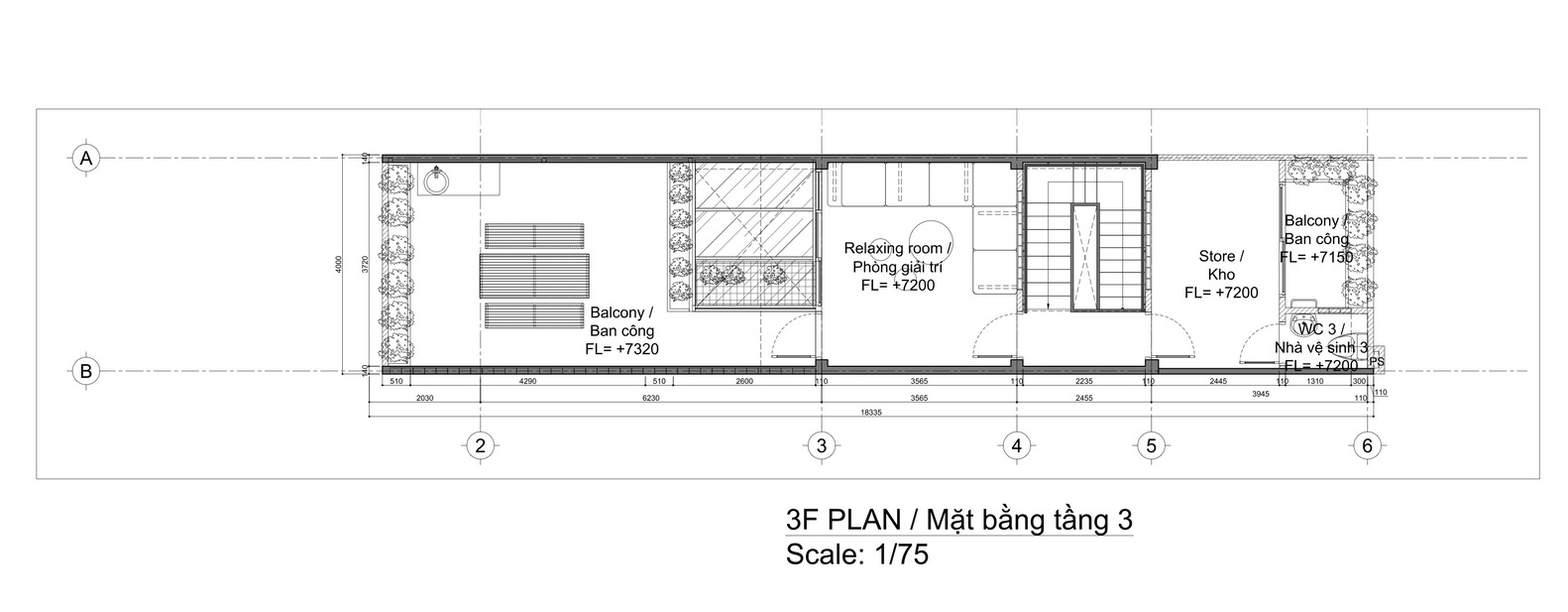 Mặt bằng bố trí nội thất tầng 3