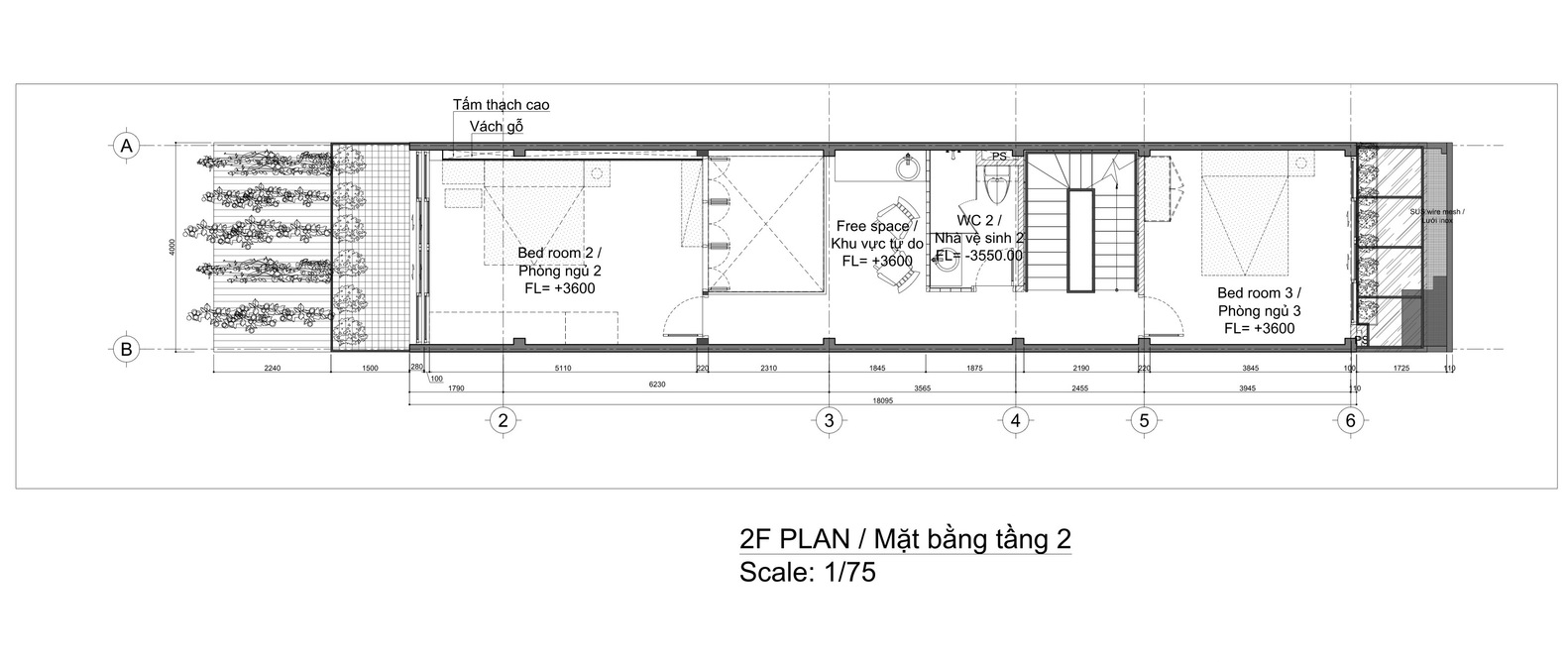 Mặt bằng bố trí nội thất tầng 2 Mặt bằng bố trí nội thất tầng 2