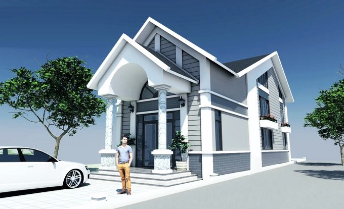 Phối cảnh 3D mẫu nhà vườn 2 tầng hiện đại