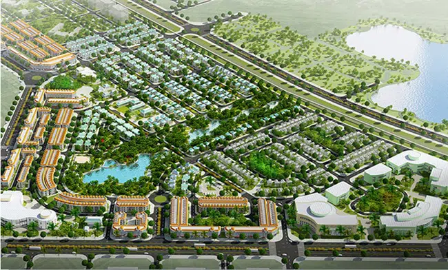 phối cảnh tổng thể một dự án khu đô thị sinh thái nhìn từ trên cao