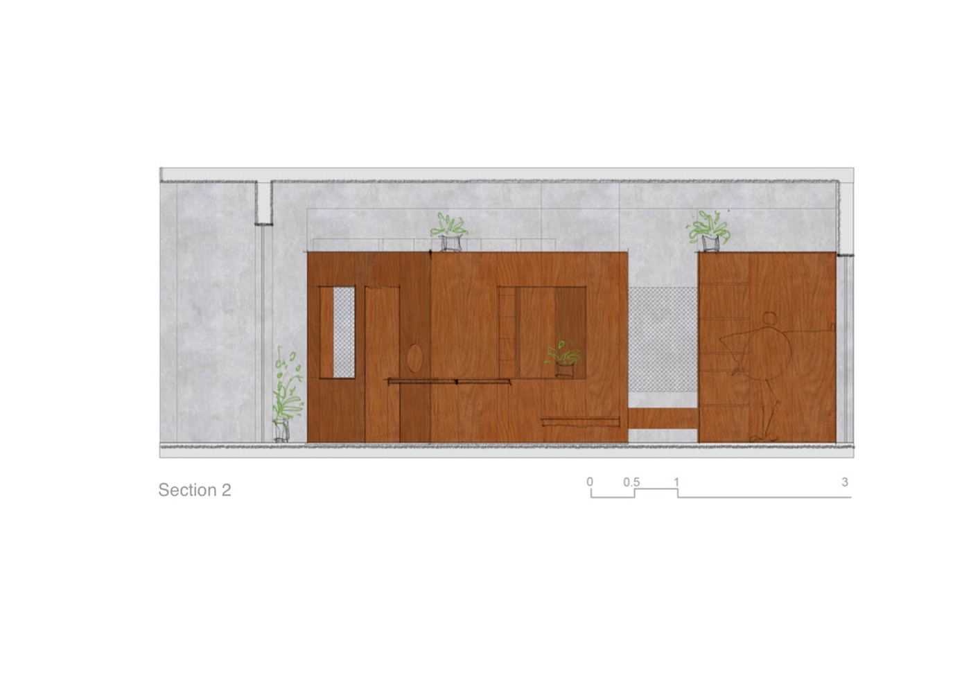Mặt cắt bố tr&iacute; nội thất căn hộ 68m2 - g&oacute;c 2