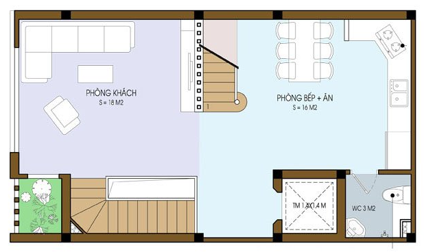 Mặt bằng bố trí nội thất tầng 2 nhà phố đẹp