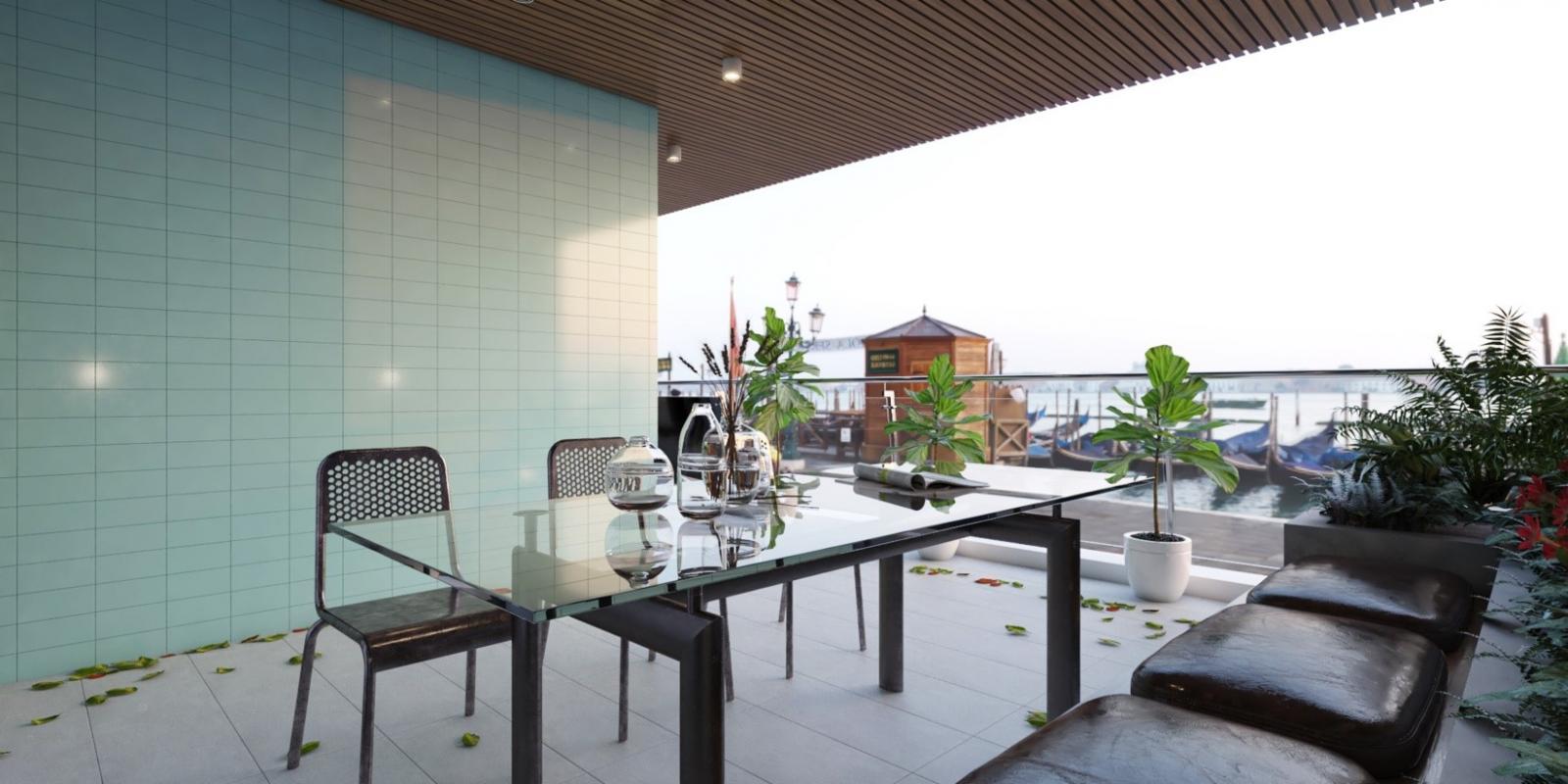 Bộ b&agrave;n ghế đặt ở ban c&ocirc;ng rộng