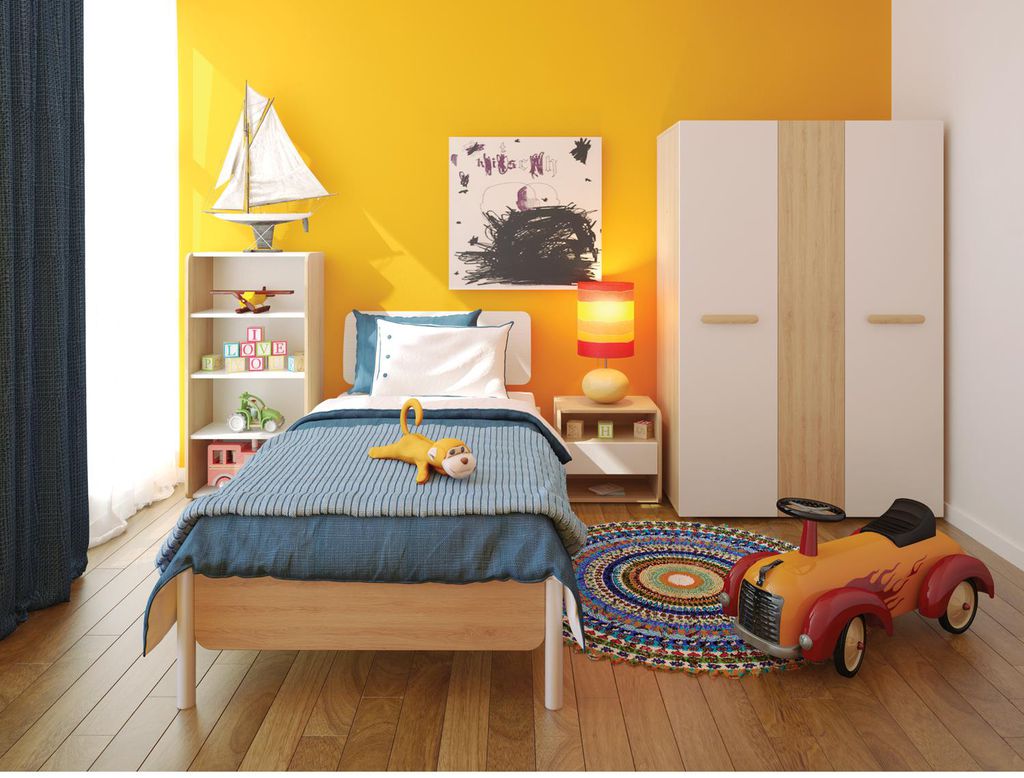 Ph&ograve;ng ngủ con trai với sắc m&agrave;u tươi tắn, năng động.