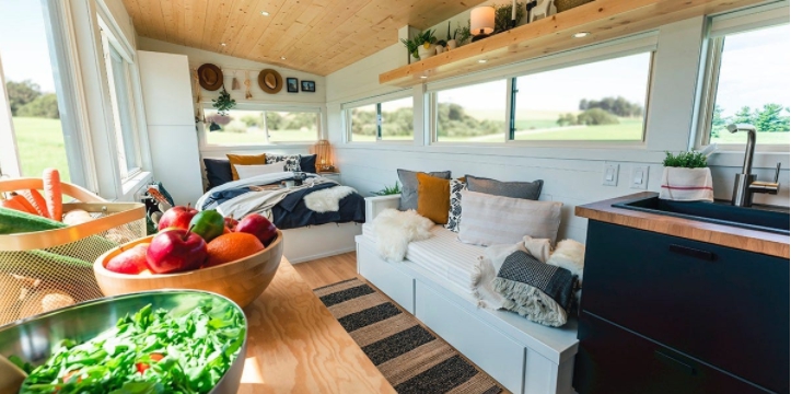 giường v&agrave; sofa t&iacute;ch hợp kh&ocirc;ng gian lưu trữ