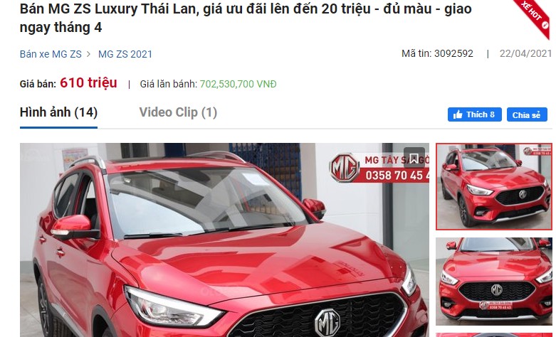 Bản MG ZS Luxury 2021 có giá niêm yết 619 triệu đồng hiện được rao bán với mức giảm 20 triệu đồng. Bản MG ZS Luxury 2021 có giá niêm yết 619 triệu đồng hiện được rao bán với mức giảm 20 triệu đồng. 1