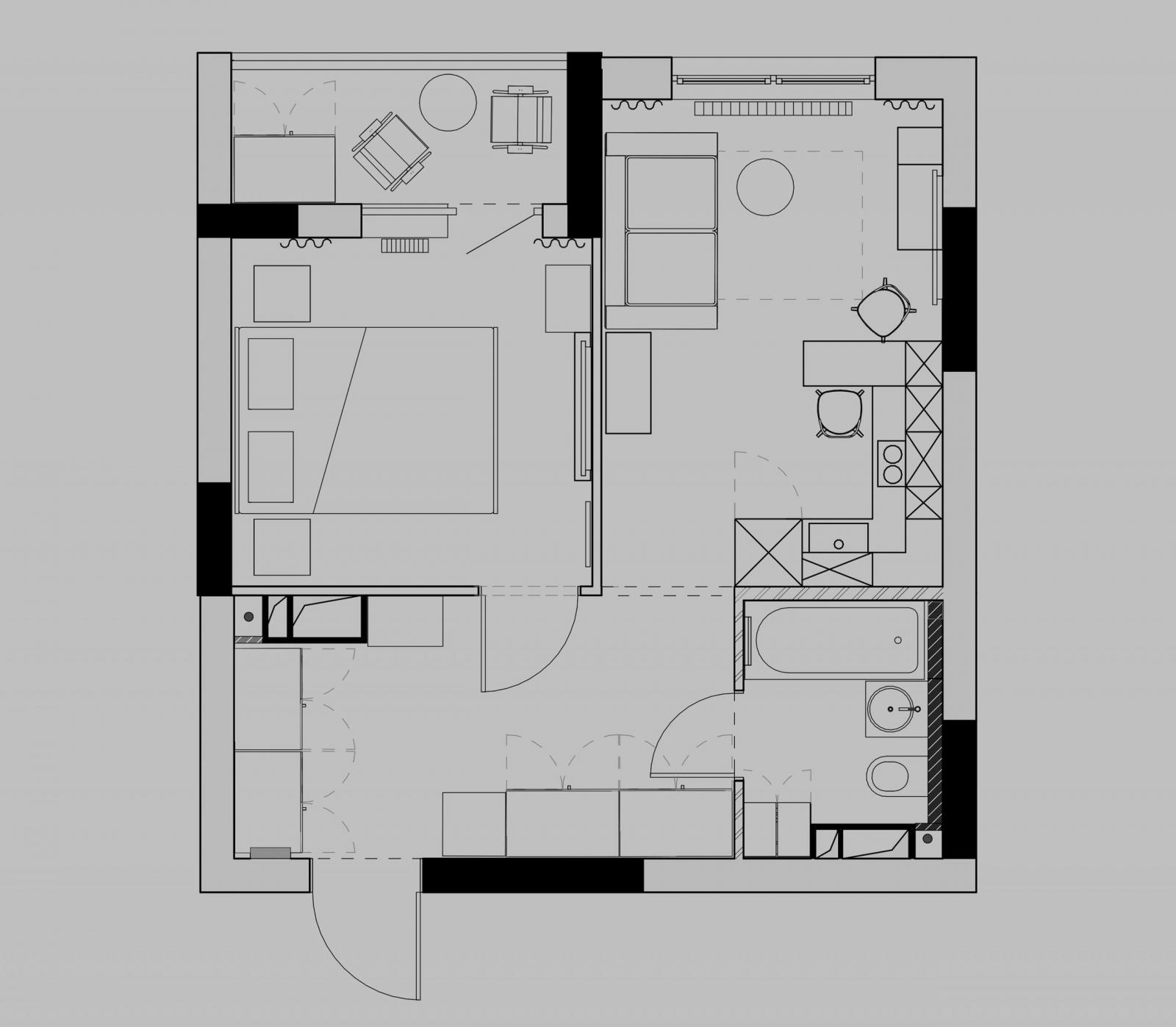 Sơ đồ bố tr&iacute; nội thất căn hộ 39m2