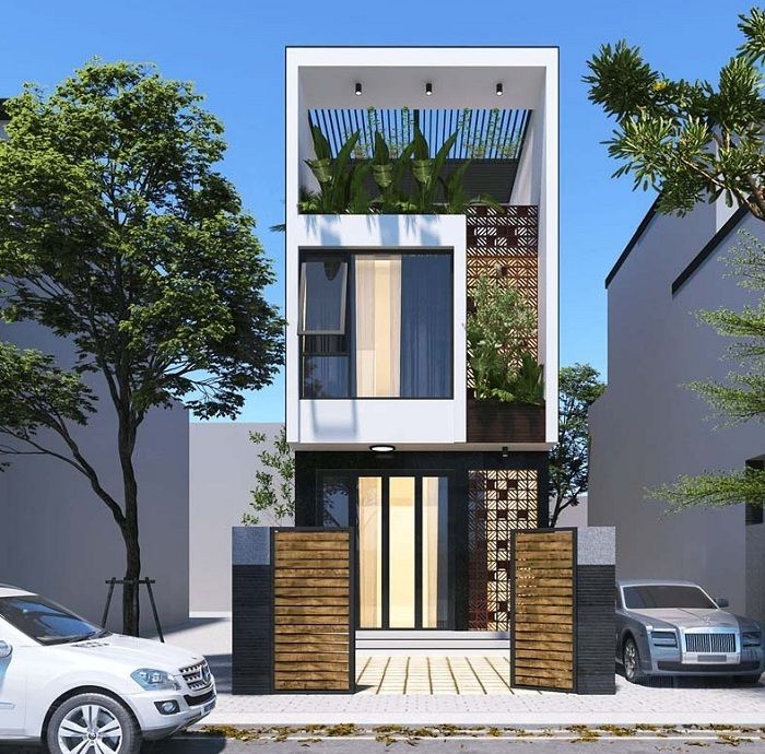 Phối cảnh 3D mẫu nh&agrave; ống 3 tầng phong c&aacute;ch hiện đại
