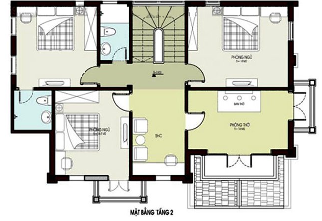 Mặt bằng tầng 2 biệt thự tân cổ điển