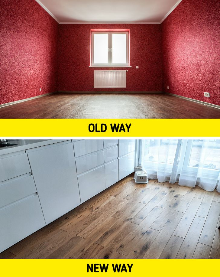 hình ảnh cận cảnh sàn Linoleum và sàn gỗ