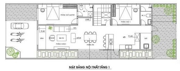 Mặt bằng bố tr&iacute; nội thất tầng 1 nh&agrave; ống 