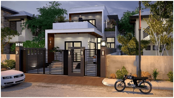 Phối cảnh 3D mẫu nh&agrave; ống đẹp c&oacute; g&aacute;c lửng