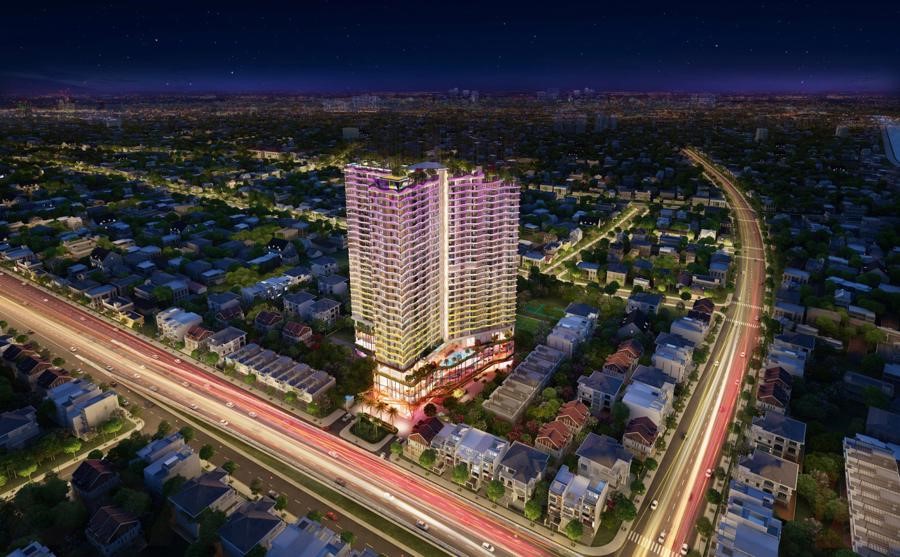 t&ograve;a nh&agrave; cao tầng nằm cạnh đường lớn