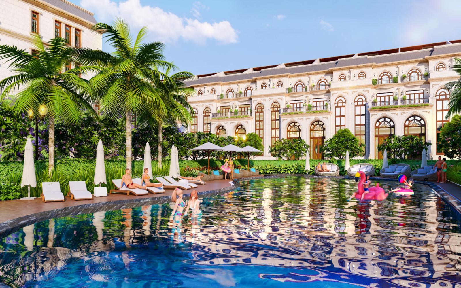 Hồ bơi nội khu phong c&aacute;ch resort tại ph&acirc;n khu Sunlake