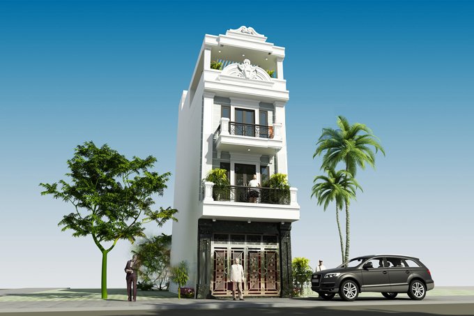 Phối cảnh 3D mẫu nhà ống 3,5 tầng phong cách hiện đại