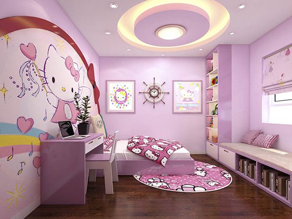 Phòng ngủ cho cô con gái nhỏ được trang trí theo bảng màu tím oải hương nhẹ nhàng. Ghế ngồi thư giãn bên cửa sổ tích hợp chức năng lưu trữ thông minh.