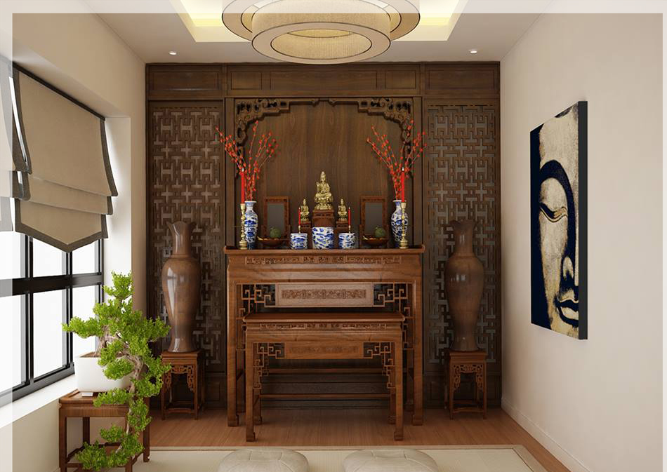 Không gian thờ cúng tôn nghiêm, thể hiện tấm lòng thành kính với tổ tiên.
