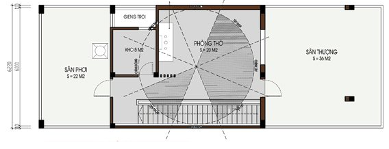 Mặt bằng bố trí nội thất tầng tum nhà ống