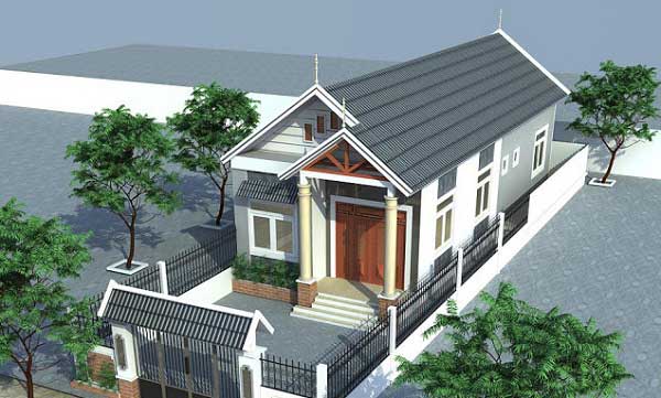 Mẫu nhà ống cấp 4 đẹp với tầm nhìn thoáng đãng ở cả phía trước và sau nhà.