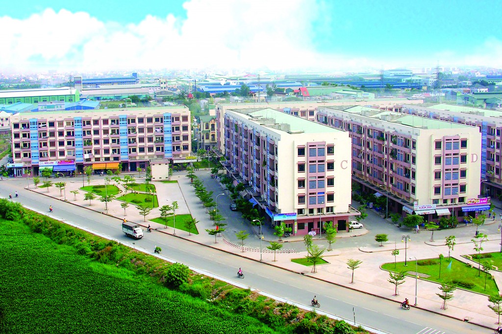 hình ảnh một khu nhà ở công nhân nhìn từ trên cao