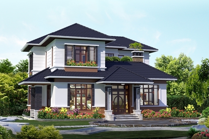 mẫu biệt thự nhà vườn 2 tầng mái Thái xếp chồng khéo léo 